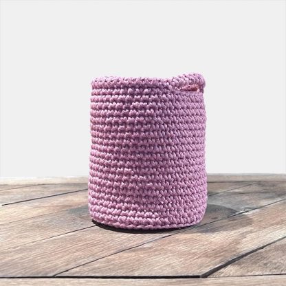 Panier 11cm crocheté en coton recyclé vieux rose