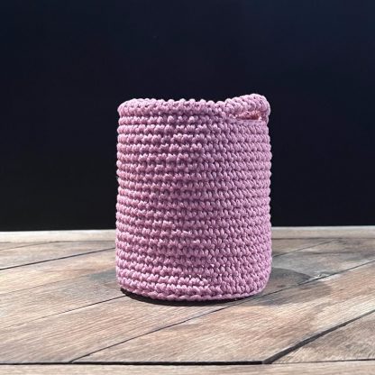 Panier 11cm crocheté en coton recyclé vieux rose